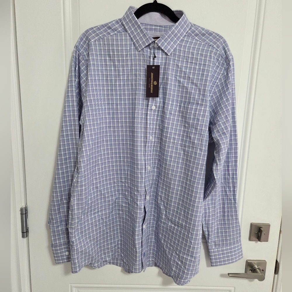 NWT - Johnston & Murphy Men's Checked Dress Shirt - Size M, L